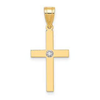 14k Yellow Gold Polished .01ctw Diamond Cross Pendant XR775
