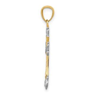 14k Yellow Gold and Rhodium Diamond-Cut Cross Pendant XR917