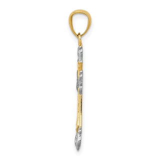 14k Yellow Gold and Rhodium Diamond-Cut Cross Pendant XR917