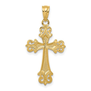 14k Yellow Gold and Rhodium Diamond-Cut Cross Pendant XR917