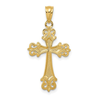 14k Yellow Gold and Rhodium Diamond-Cut Cross Pendant XR917