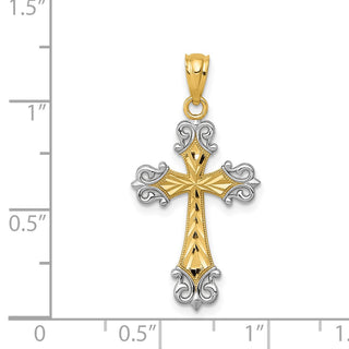 14k Yellow Gold and Rhodium Diamond-Cut Cross Pendant XR917