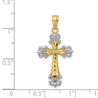14k Yellow Gold and Rhodium Diamond-Cut Cross Pendant XR917