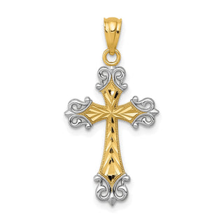 14k Yellow Gold and Rhodium Diamond-Cut Cross Pendant XR917