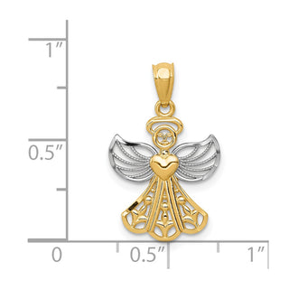 14k Yellow Gold and Rhodium Filigree Angel Pendant XR919