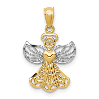 14k Yellow Gold and Rhodium Filigree Angel Pendant XR919
