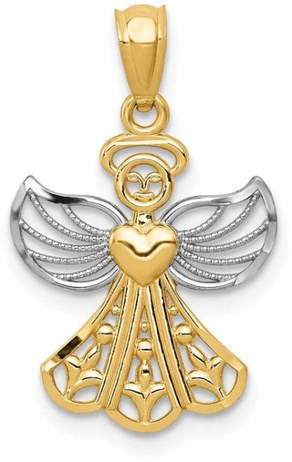 14k Yellow Gold and Rhodium Filigree Angel Pendant XR919