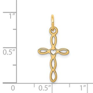 14K Yellow Gold Loop w/Center Heart Cross Charm