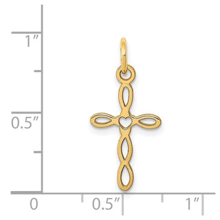 14K Yellow Gold Loop w/Center Heart Cross Charm