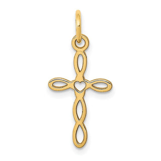 14K Yellow Gold Loop w/Center Heart Cross Charm