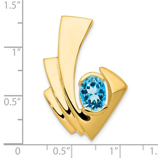 14k Yellow Gold 9x7mm Oval Blue Topaz Slide Pendant
