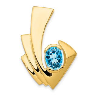 14k Yellow Gold 9x7mm Oval Blue Topaz Slide Pendant
