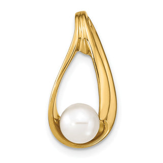 14K Yellow Gold 6mm White Round Freshwater Cultured Pearl Slide Pendant