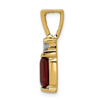 14k Yellow Gold 8x6mm Emerald-cut Garnet AA Diamond Slide Pendant