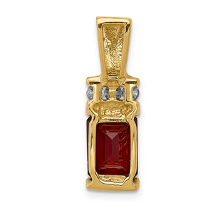 14k Yellow Gold 8x6mm Emerald-cut Garnet AAA Diamond Slide Pendant