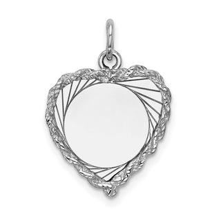 14k White Gold Etched Design .013 Gauge Engravable Heart Charm XWM122/13