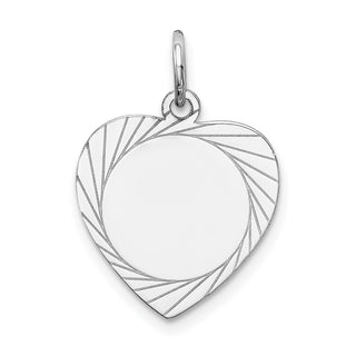 14k White Gold Etched Design .013 Gauge Engravable Heart Charm XWM124/13
