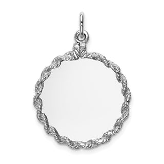 14k White Gold .013 Gauge Round Engravable Disc w/Rope-Design Charm
