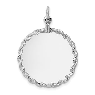 14k White Gold Rounded w/Rope .013 Gauge Engravable Disc Charm