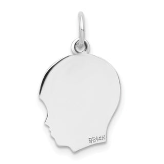 14k White Gold Plain Medium.009 Depth Facing Right Engravable Boy Charm XWM53/09
