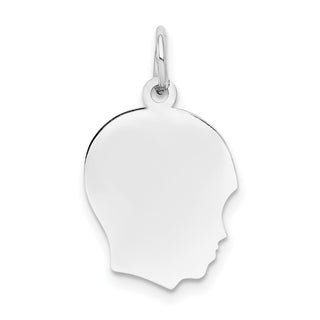 14k White Gold Plain Medium.009 Depth Facing Right Engravable Boy Charm XWM53/09