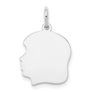 14k White Gold Plain Medium.009 Depth Facing Left Engravable Girl Charm XWM56/09