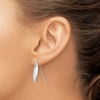 14k White Gold 27mm Curved Tear Drop Wire Earrings