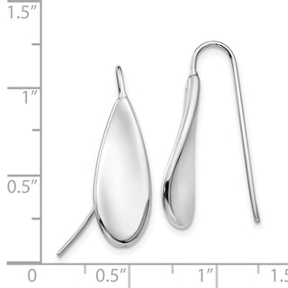 14k White Gold 27mm Curved Tear Drop Wire Earrings