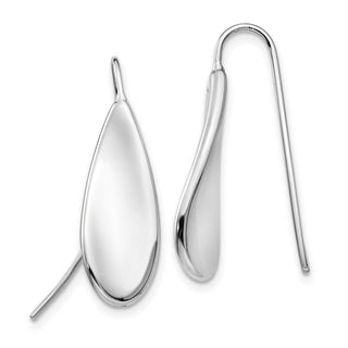 14k White Gold 27mm Curved Tear Drop Wire Earrings