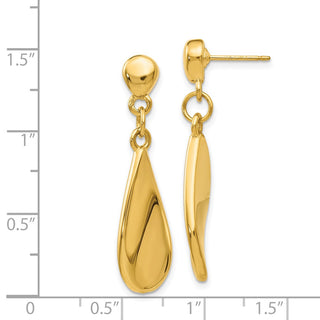 14k Yellow Gold 36mm Tear Drop Dangle Post Earrings