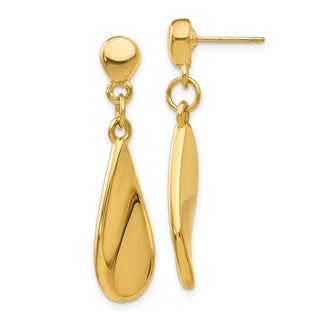 14k Yellow Gold 36mm Tear Drop Dangle Post Earrings