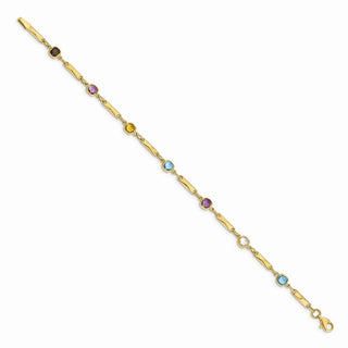 14k Yellow Gold Multi Gemstone Fancy Link Bracelet
