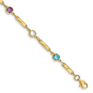 14k Yellow Gold Multi Gemstone Fancy Link Bracelet