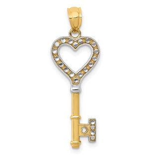 14k Yellow Gold and White Rhodium Polished Heart Key Pendant YC1031