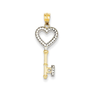14k Yellow Gold and White Rhodium Polished Heart Key Pendant YC1031