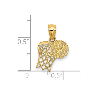 14k Yellow Gold Basketball and Hoop Pendant
