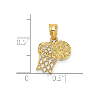 14k Yellow Gold Basketball and Hoop Pendant