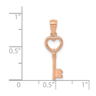 14k Rose Gold 3D Polished Heart Key Pendant