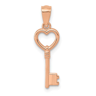 14k Rose Gold 3D Polished Heart Key Pendant