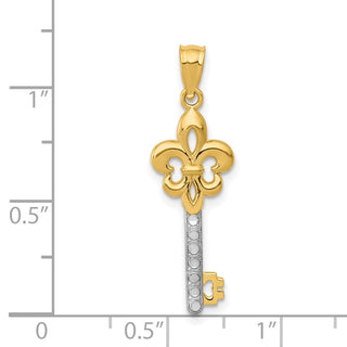 14k Yellow Gold and White Rhodium Polished Fleur De Lis Key Pendant