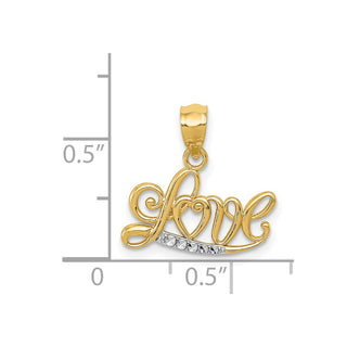 14k Yellow Gold w/Rhodium Diamond-cut LOVE Pendant