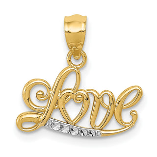 14k Yellow Gold w/Rhodium Diamond-cut LOVE Pendant