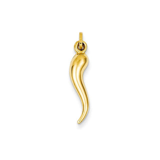 14k Yellow Gold Hollow 3D Italian Horn Charm