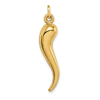 14k Yellow Gold Hollow 3D Italian Horn Charm YC1096
