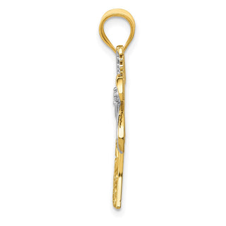 14k Yellow Gold And Rhodium Diamond Palm Tree Pendant