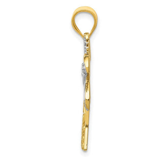 14k Yellow Gold And Rhodium Diamond Palm Tree Pendant