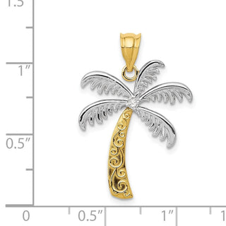 14k Yellow Gold And Rhodium Diamond Palm Tree Pendant