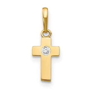 14k Yellow Gold CZ Childrens Cross Pendant YC1126