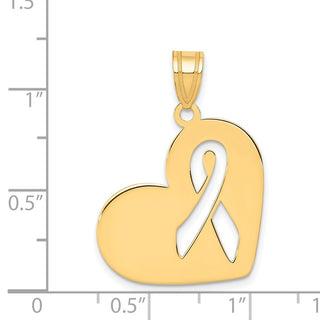 14k Yellow Gold Heart with Cut Out Awareness Ribbon Pendant