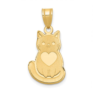 14k Yellow Gold Laser Cut Cat with Heart Charm
